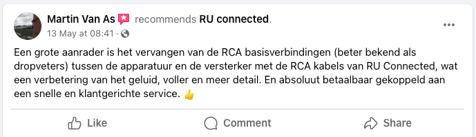 Review RCA kabels van RU connected op Facebook